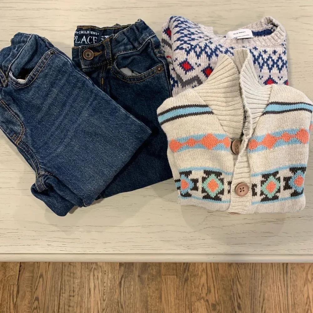 The Children's Place Boys Blue Jeans and  Old Navy/ Carter’s Sweater - Picture 2 of 16